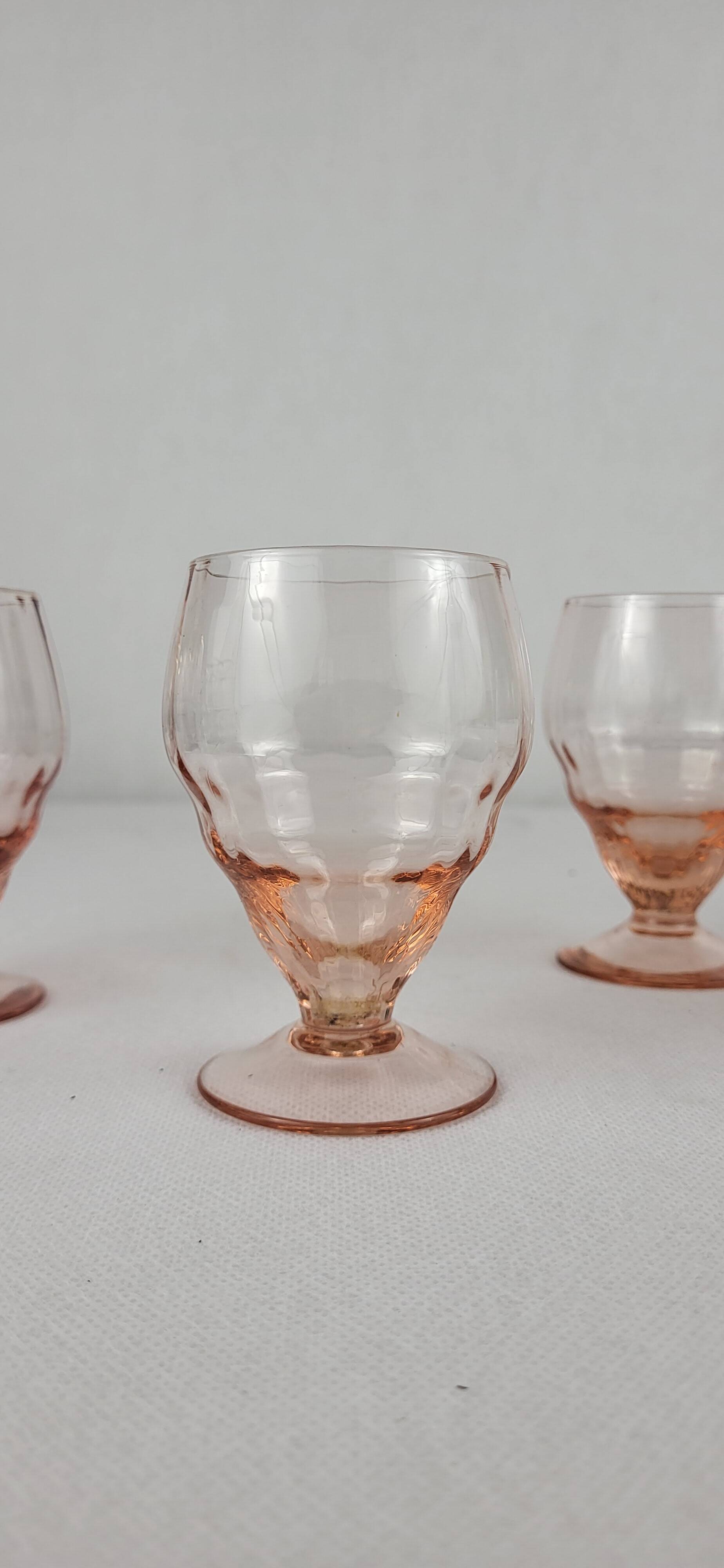 5 pink glass wine glasses