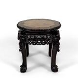 Asian wooden stand carved with Demons, marble top, Indochina, circa 1880