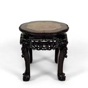 Asian wooden stand carved with Demons, marble top, Indochina, circa 1880