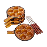 Set Of 4 Vintage French Escargot Snail Cook Pots 6 Snail Wells With Forks 3488