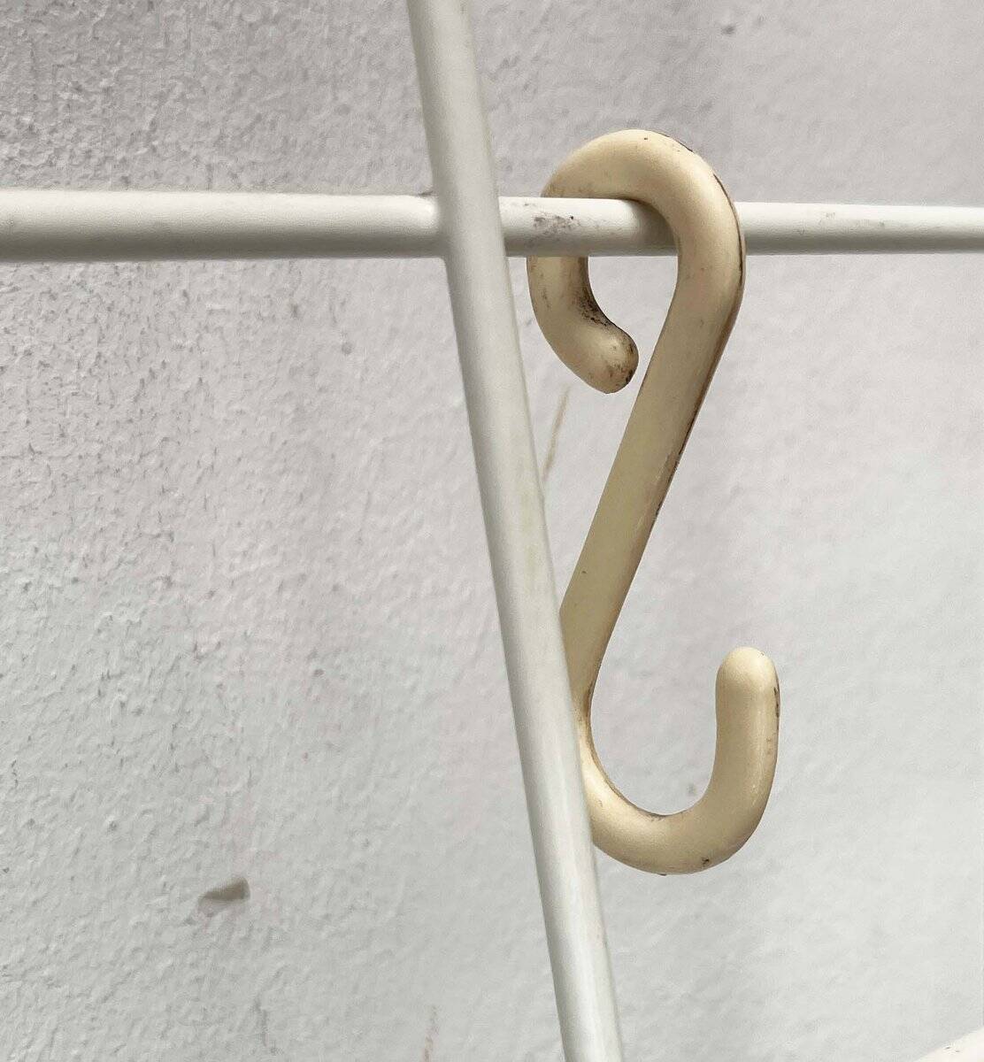 Minimalist white German mid-century coat rack with strings from the 1960s.