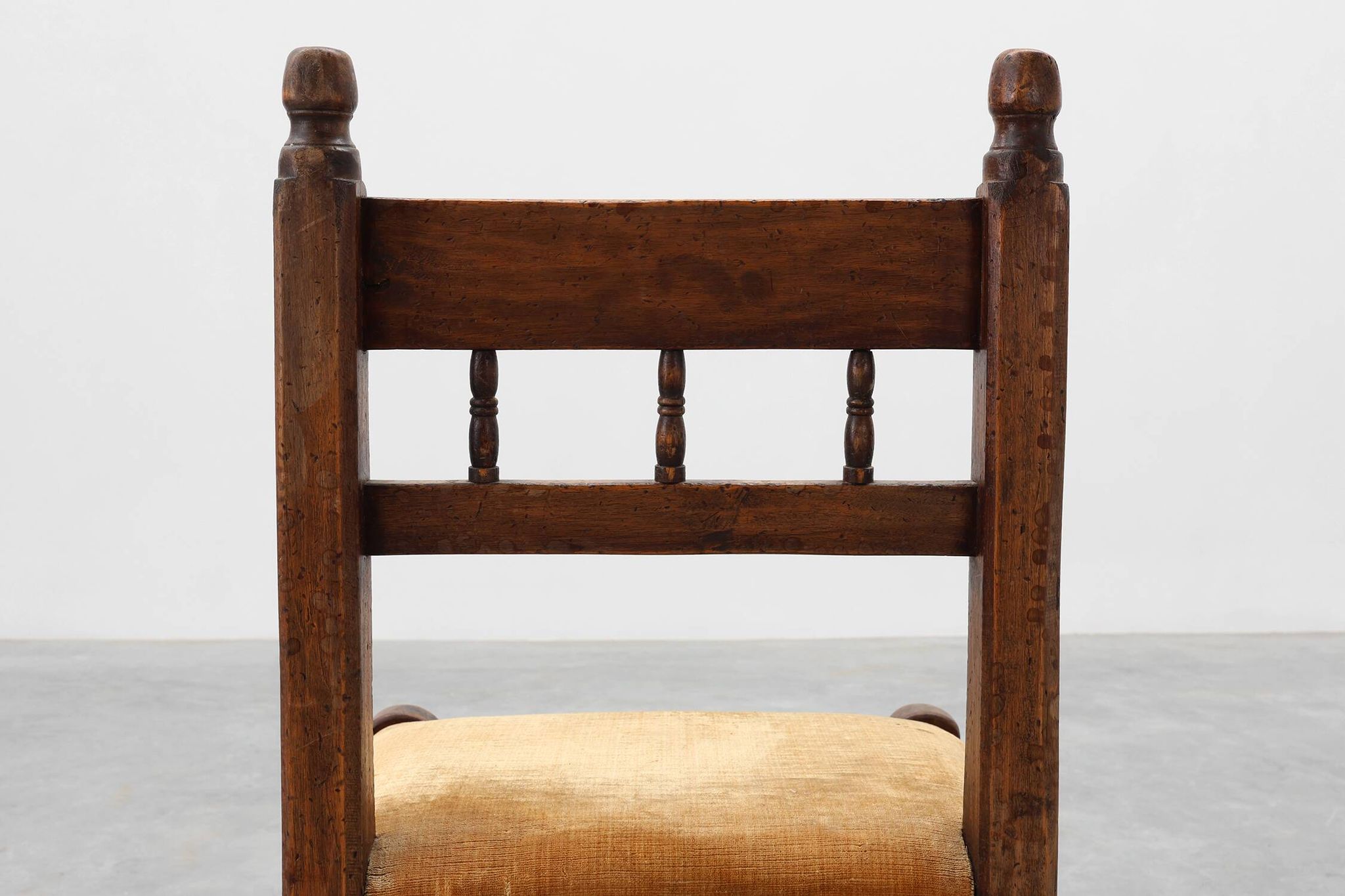 19th Century Spanish Hand-Carved oak Side Chair with Velour Seat