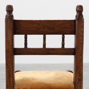 19th Century Spanish Hand-Carved oak Side Chair with Velour Seat