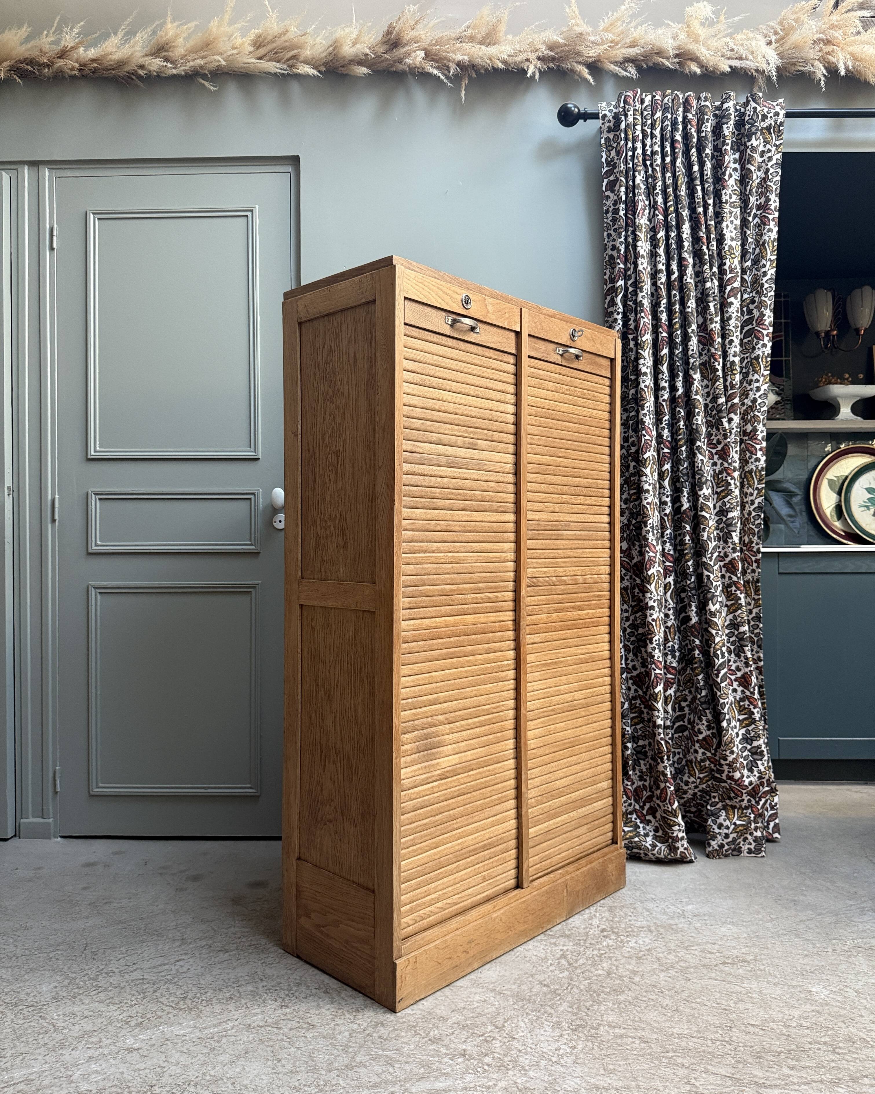 Oak filing cabinet with curtains (renovated)