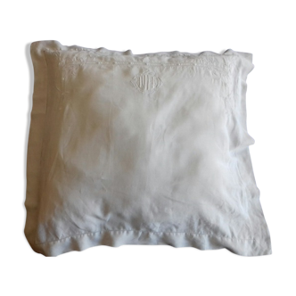 Taie oreiller coton très fin couleur  blanc craie  monogramme  MH