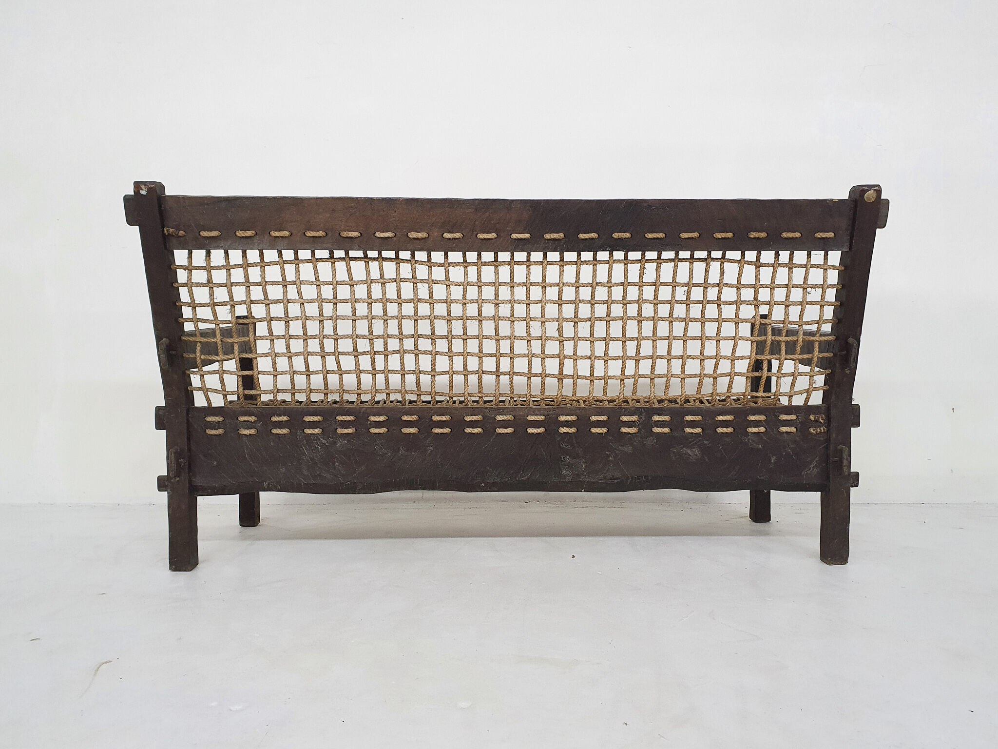 Solid oak and rope sofa, Netherlands 1960's