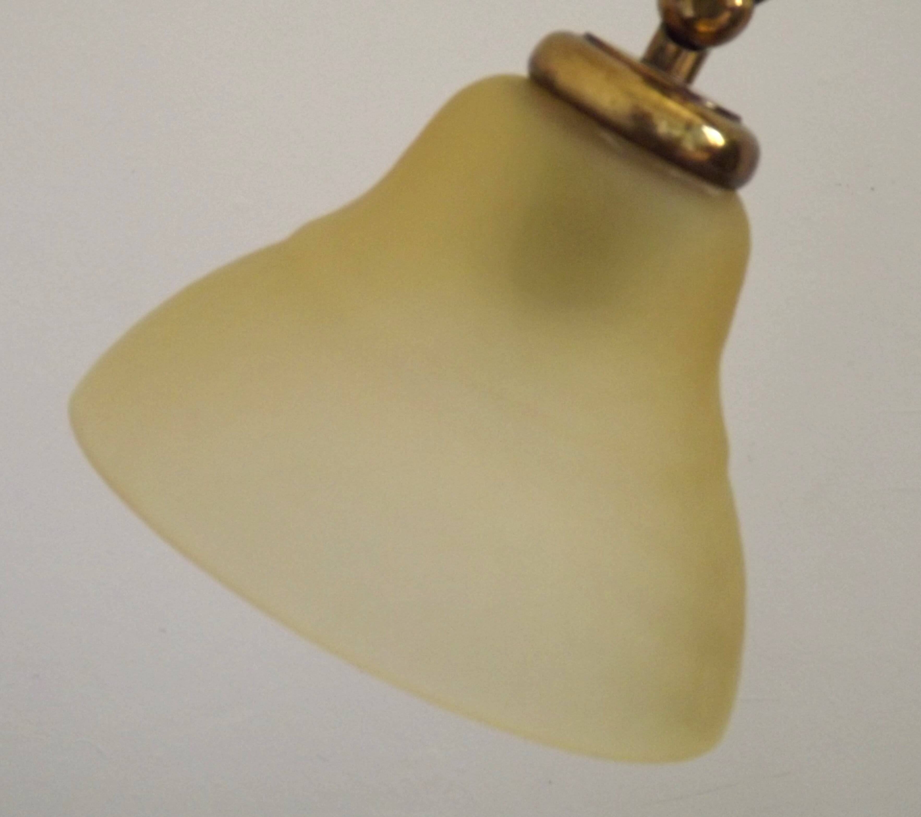 French Vintage Brass Goose Neck Table Lamp Patterned Glass Shade 5353