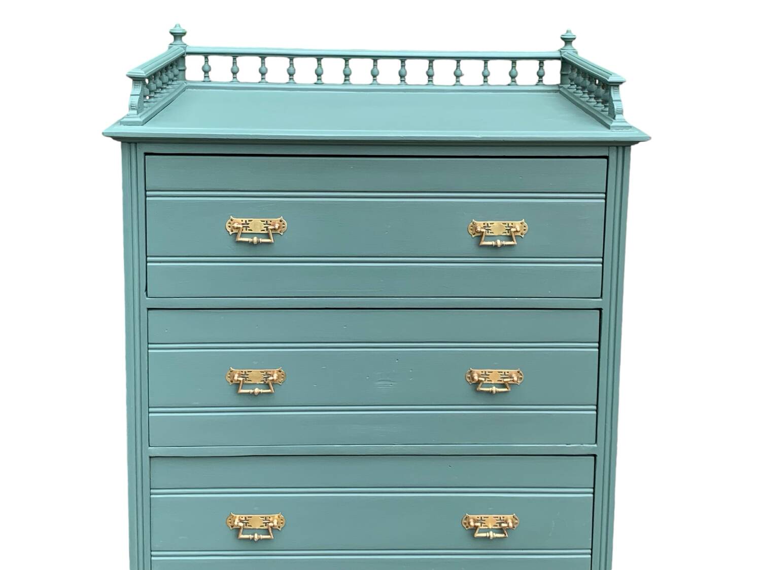 Old grey green high chest of drawers H160