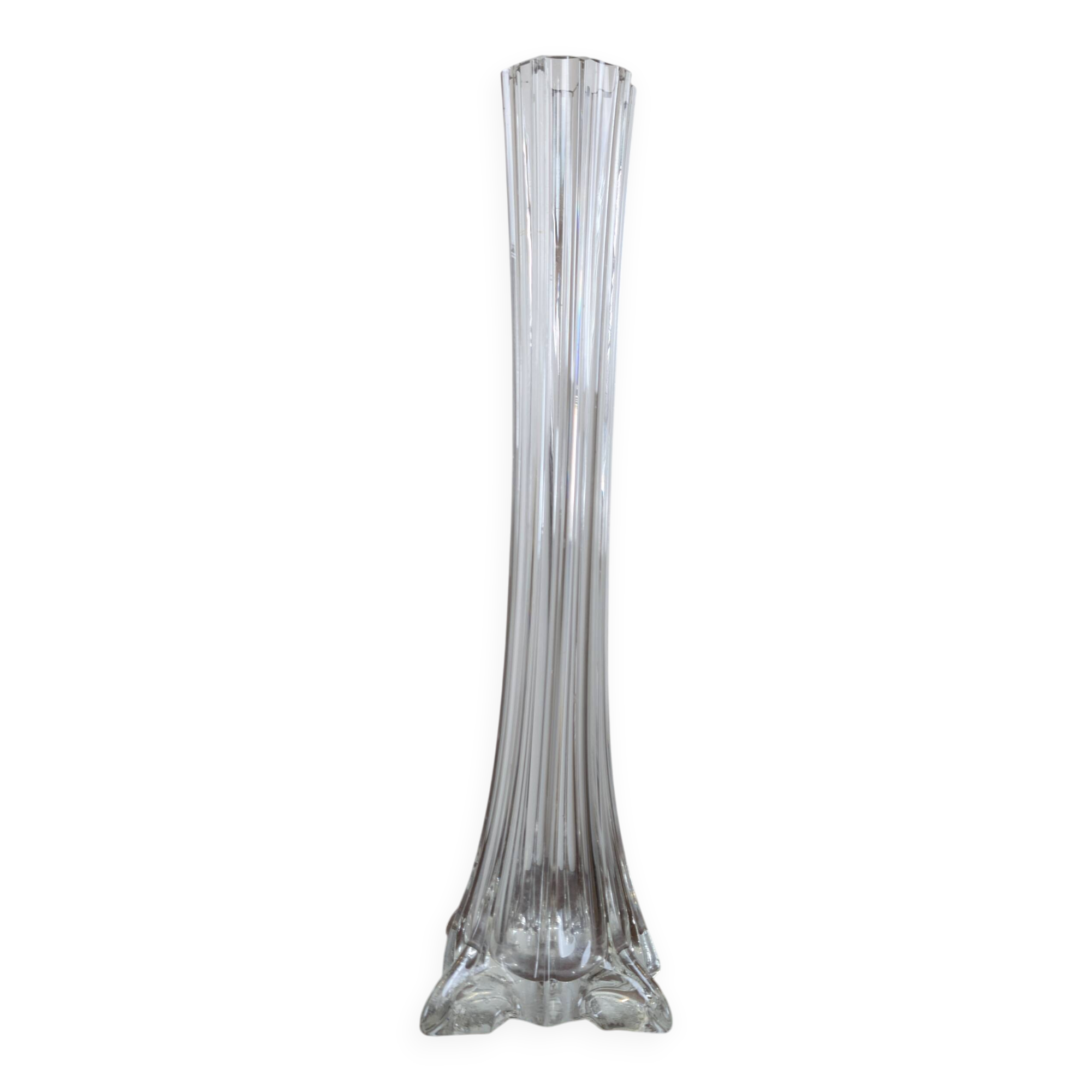 Large vintage ribbed glass soliflore – Elegant mid-20th century design