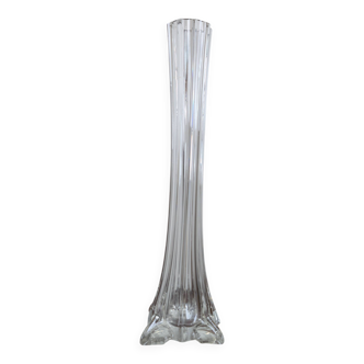 Large vintage ribbed glass soliflore – Elegant mid-20th century design