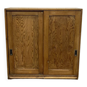 1930s English fir sideboard with sliding doors