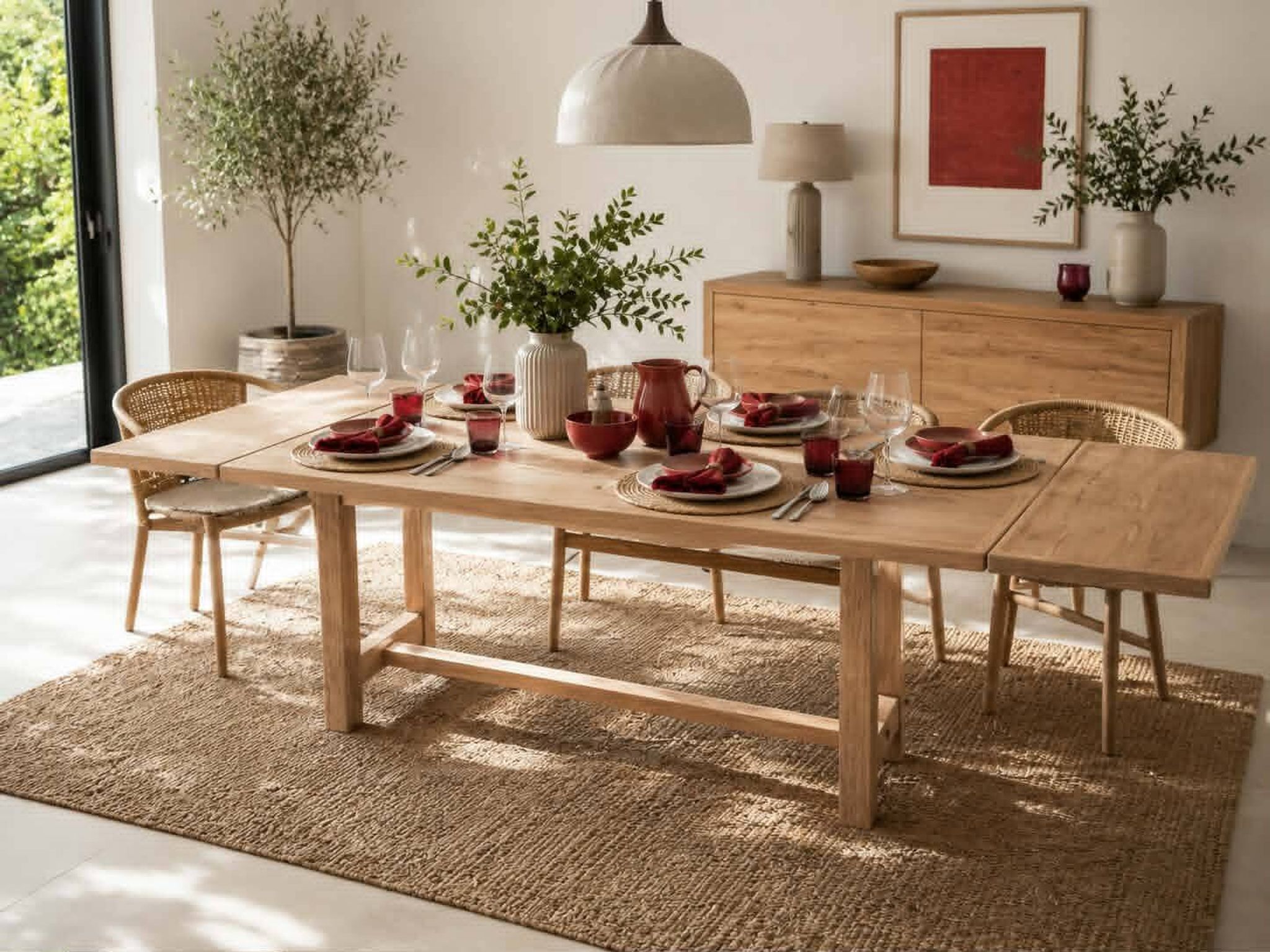 Solid oak table with extensions