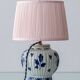 Antique Table Lamp in Blue and White Ceramic Chinoiserie Style, Delft, 1924, Brass Details