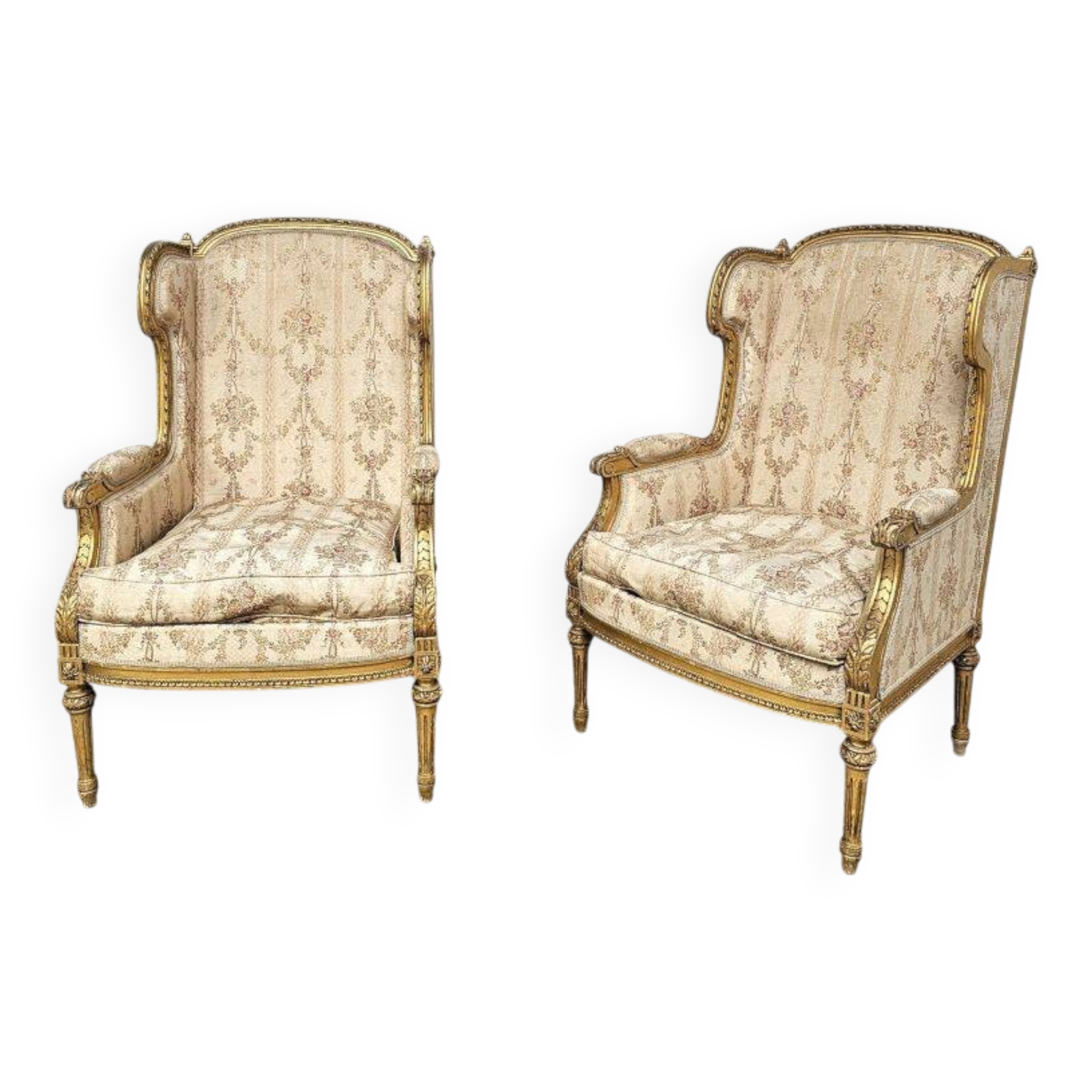 Pair of Louis 16 gilded wing chairs