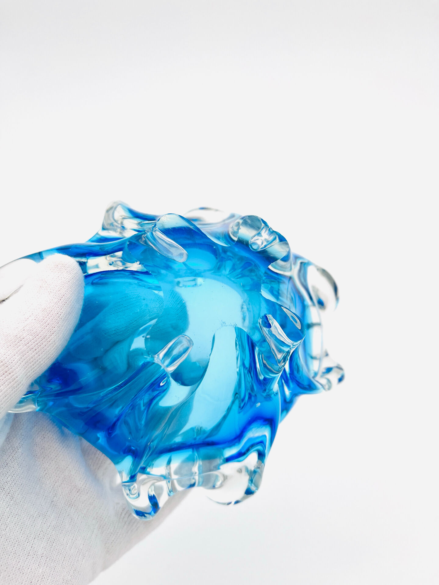 Bohémia Crystal Ashtray Josef Hospodka Blue Vintage 1960