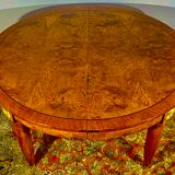 Oval table Art Deco period 1925, magnifying glass of Elm