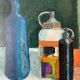 Old painting, still life with bottles signed Milliquet (1896-1982)