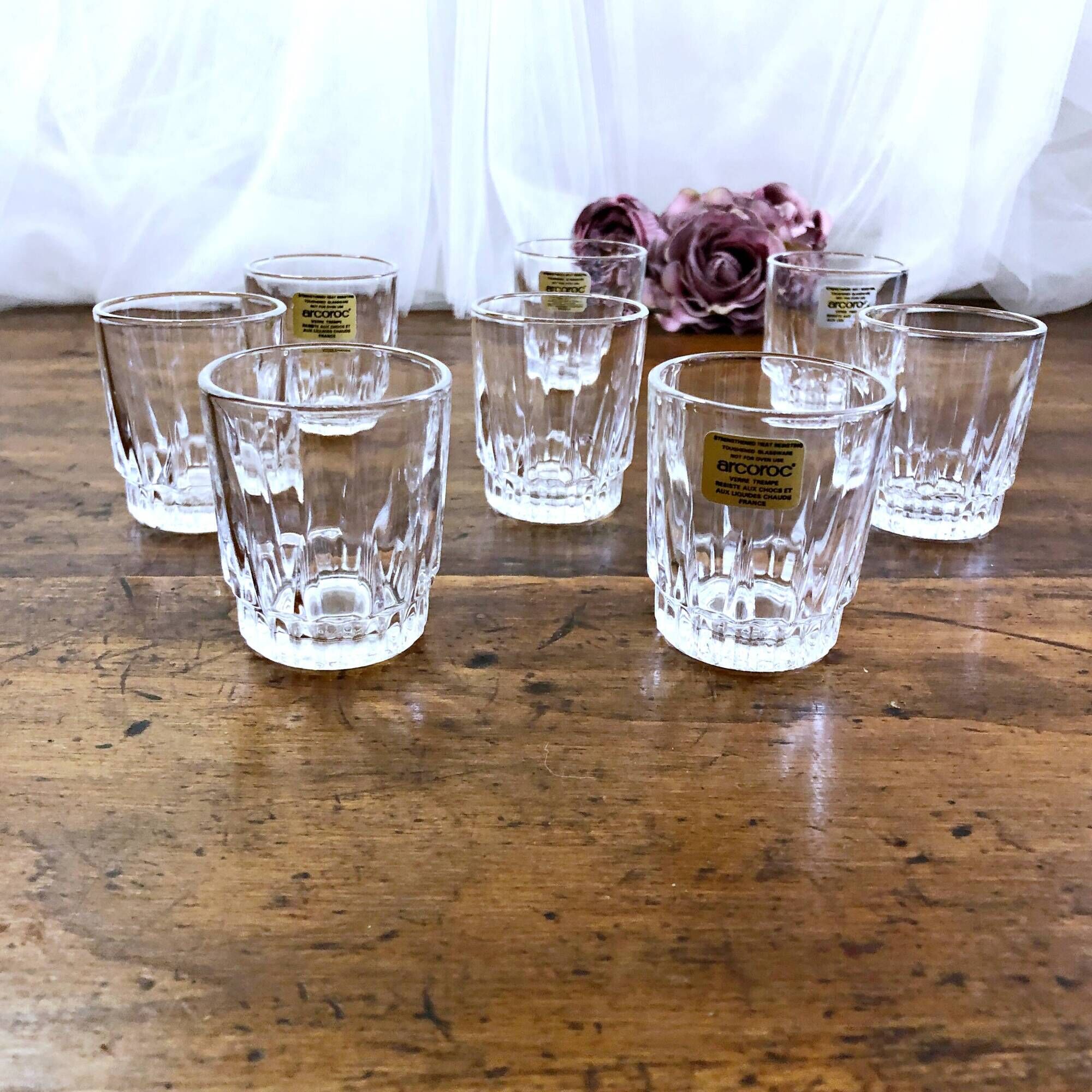 8 small liquor glasses in tempered glass france arcoroc