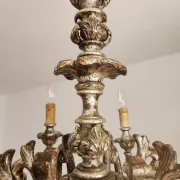 Xl Large Vintage Regency Mid Century Louis XV Baroque Rococo Hand Painted Carved Wood 8 Light Chandelier Floral, Italy, Florence 1920 1950