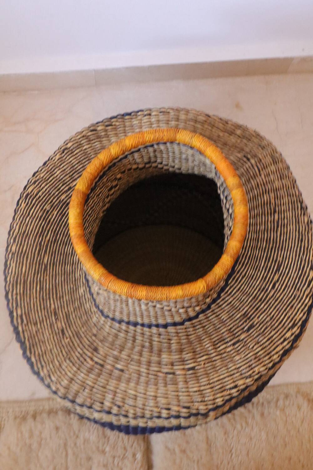 Bolga Basket Colorful African Decorative Basket Navy and Mustard Yellow