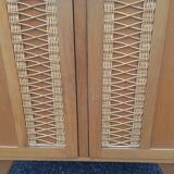 Vintage oak and rattan wardrobe