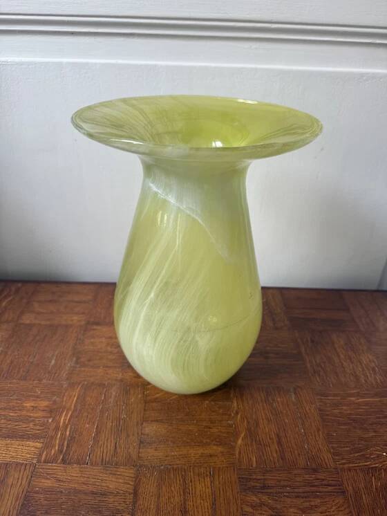 Yellow glass vase, hand-painted using the cold technique