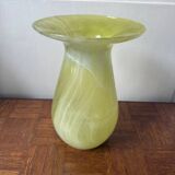 Yellow glass vase, hand-painted using the cold technique