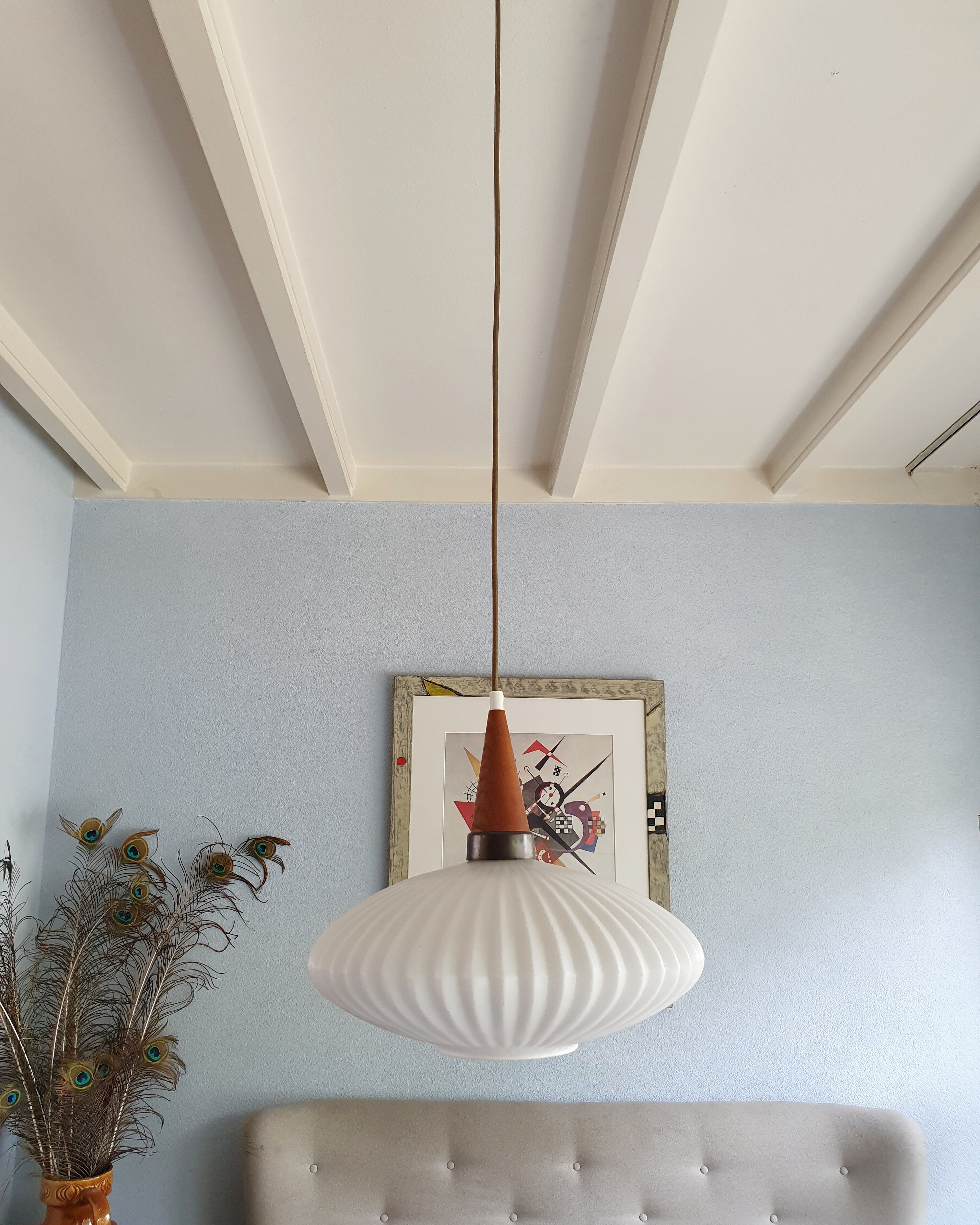 Seventies pleated glass pendant light, space, Danish design