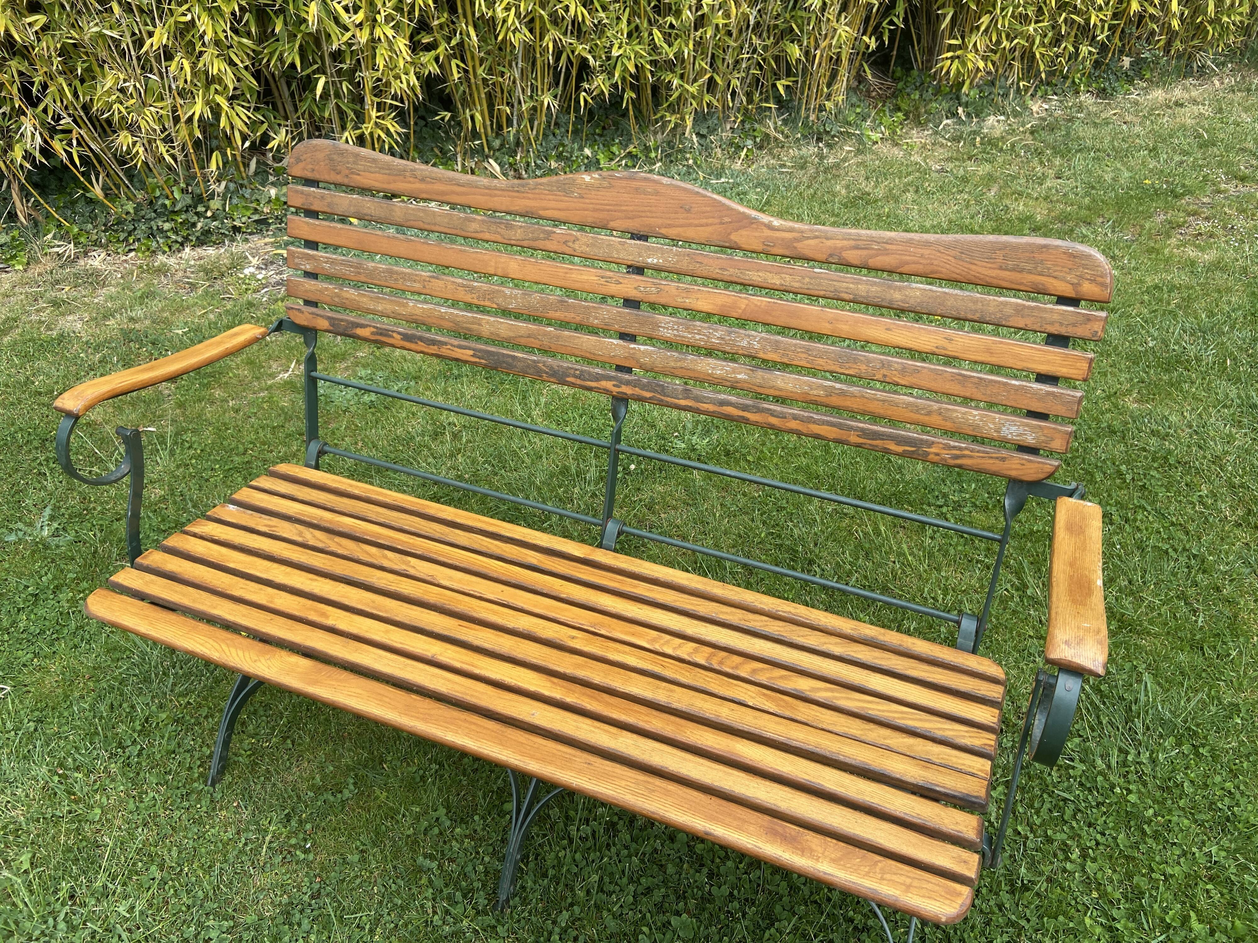 Banc de jardin vintage fer forgé et bois