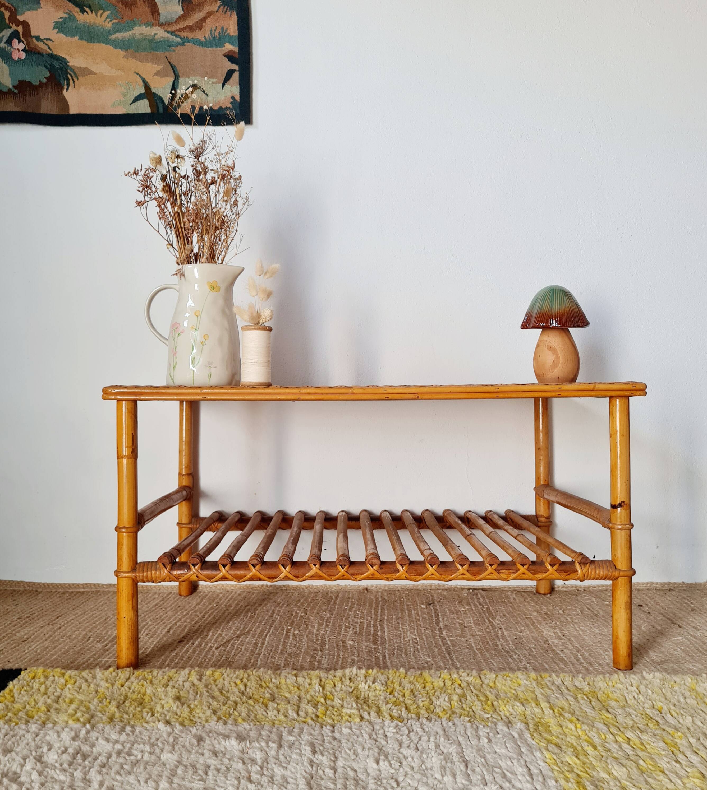 Antique coffee table in rattan and bamboo
