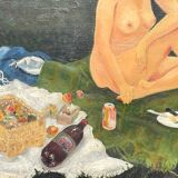Painting by Camille Delahaut, "The Picnic". Vintage