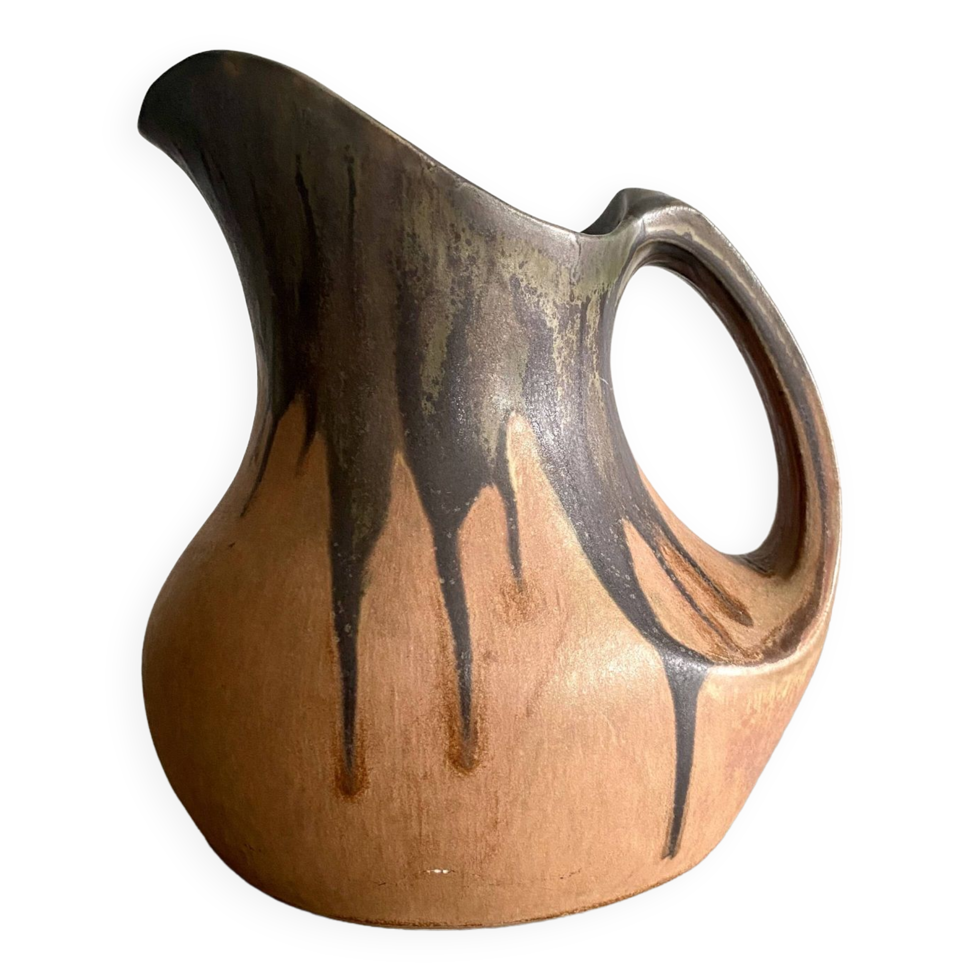Denbac pitcher, flamed terracotta, 1900