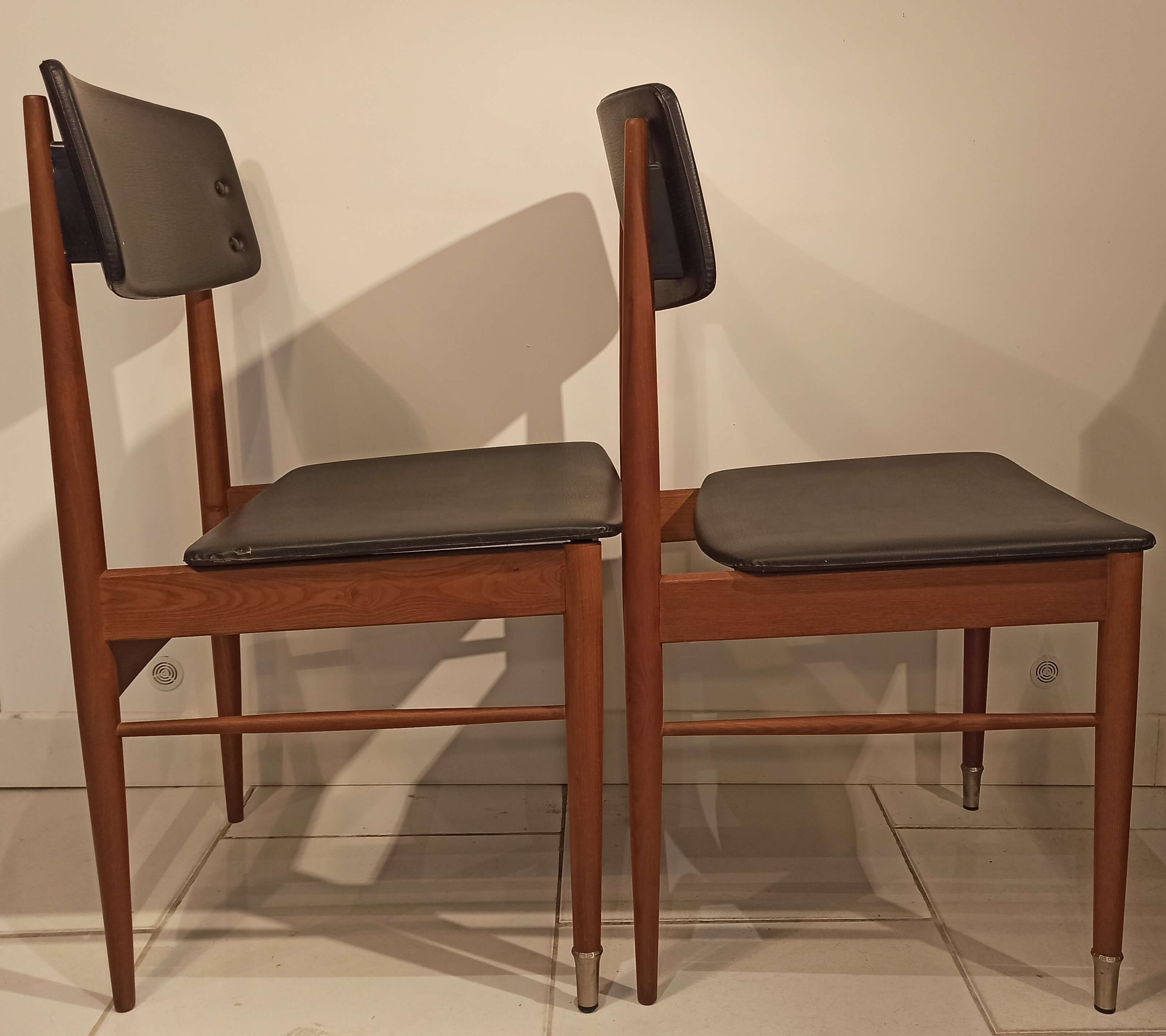 Pair of chairs scandinavian style vintage 1960s wood and skaï black