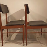 Pair of chairs scandinavian style vintage 1960s wood and skaï black