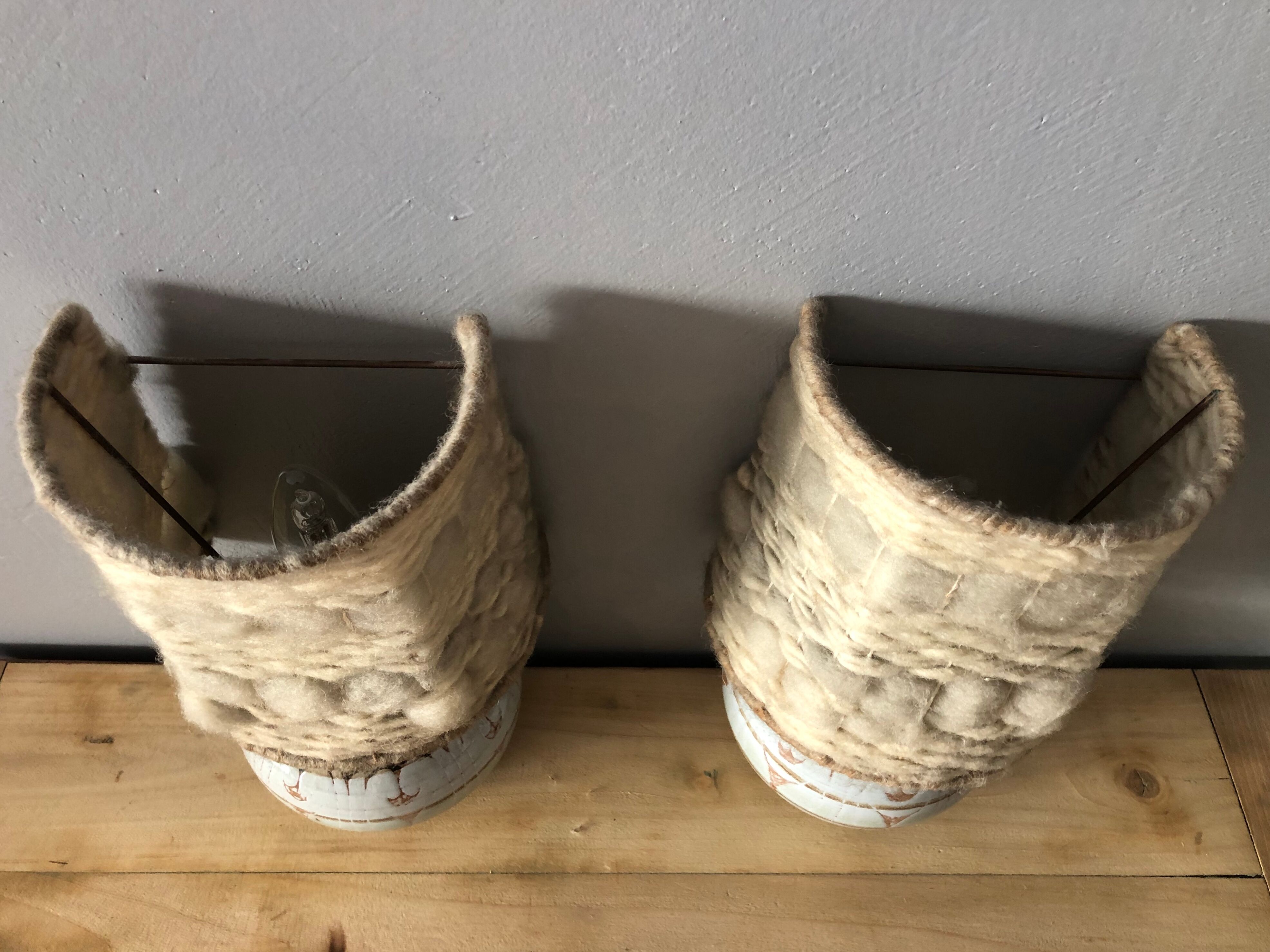 Duo of ceramic wall light wool lampshade