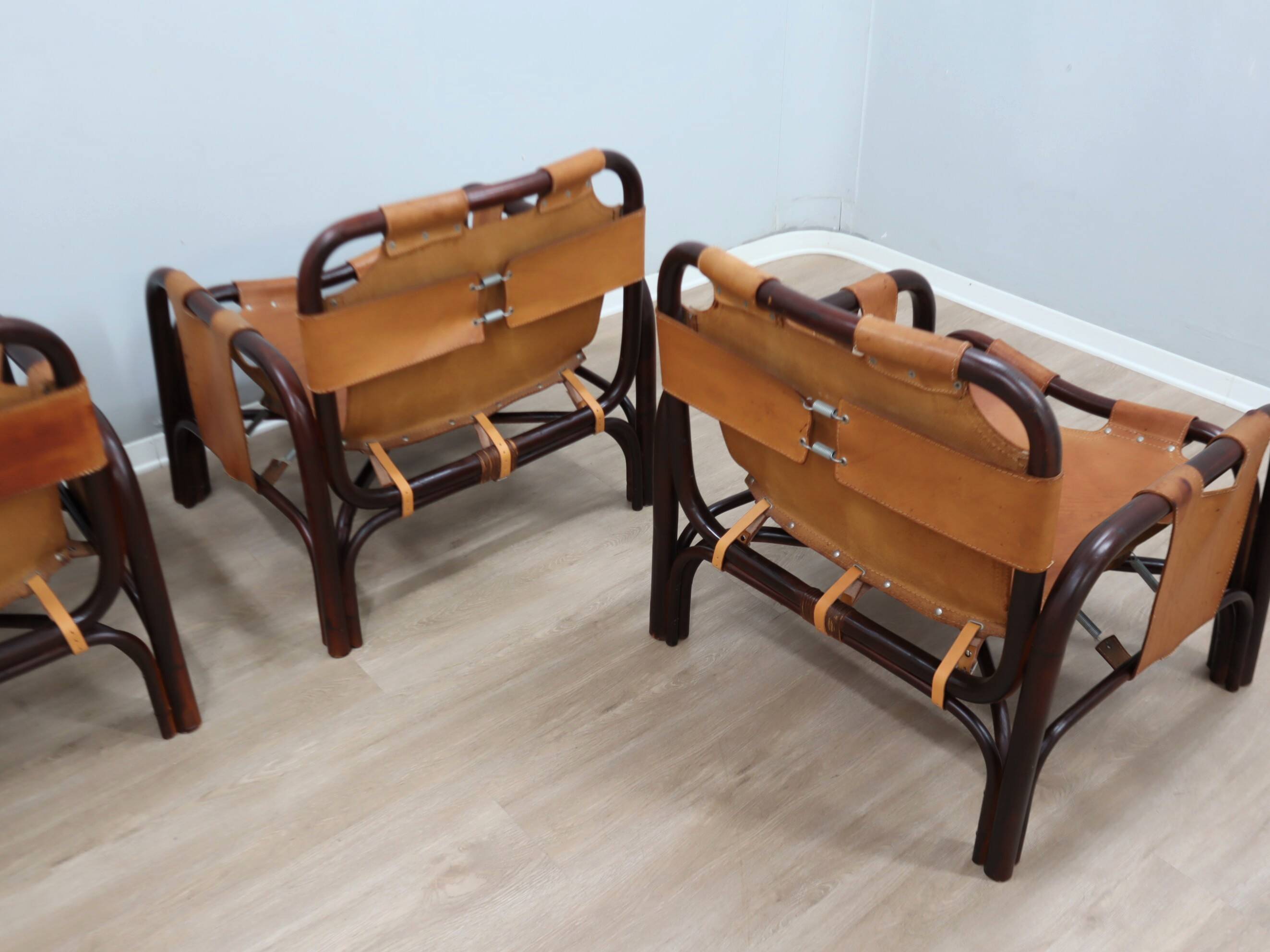 A vintage Tito Agnoli armchair leather and bamboo 1960s