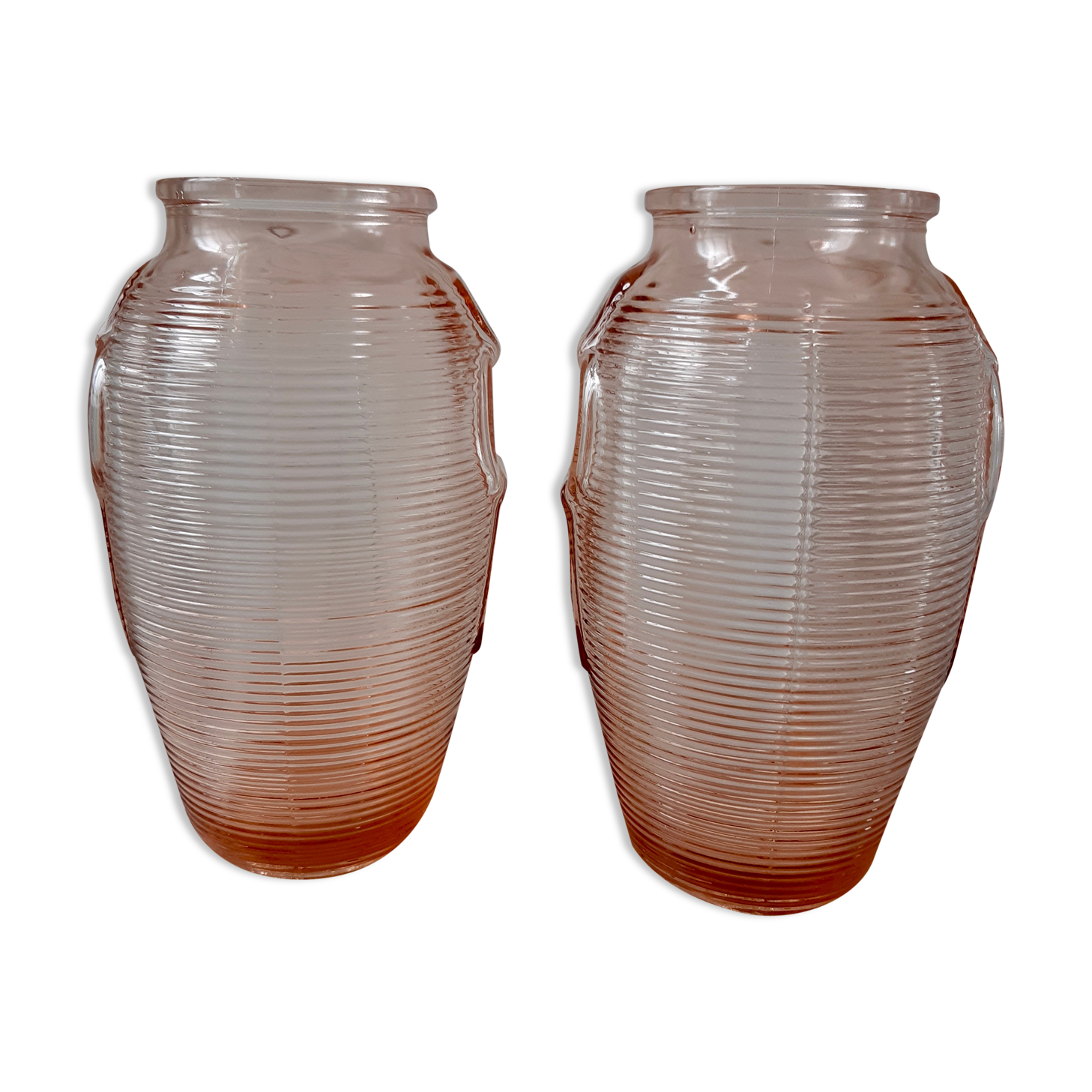 Duo of pink art deco vases