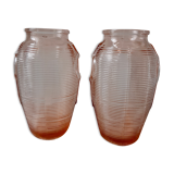 Duo of pink art deco vases