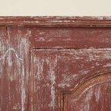 Rustic Parisian cabinet in pine wood with old burgundy paint layers, ca. 18