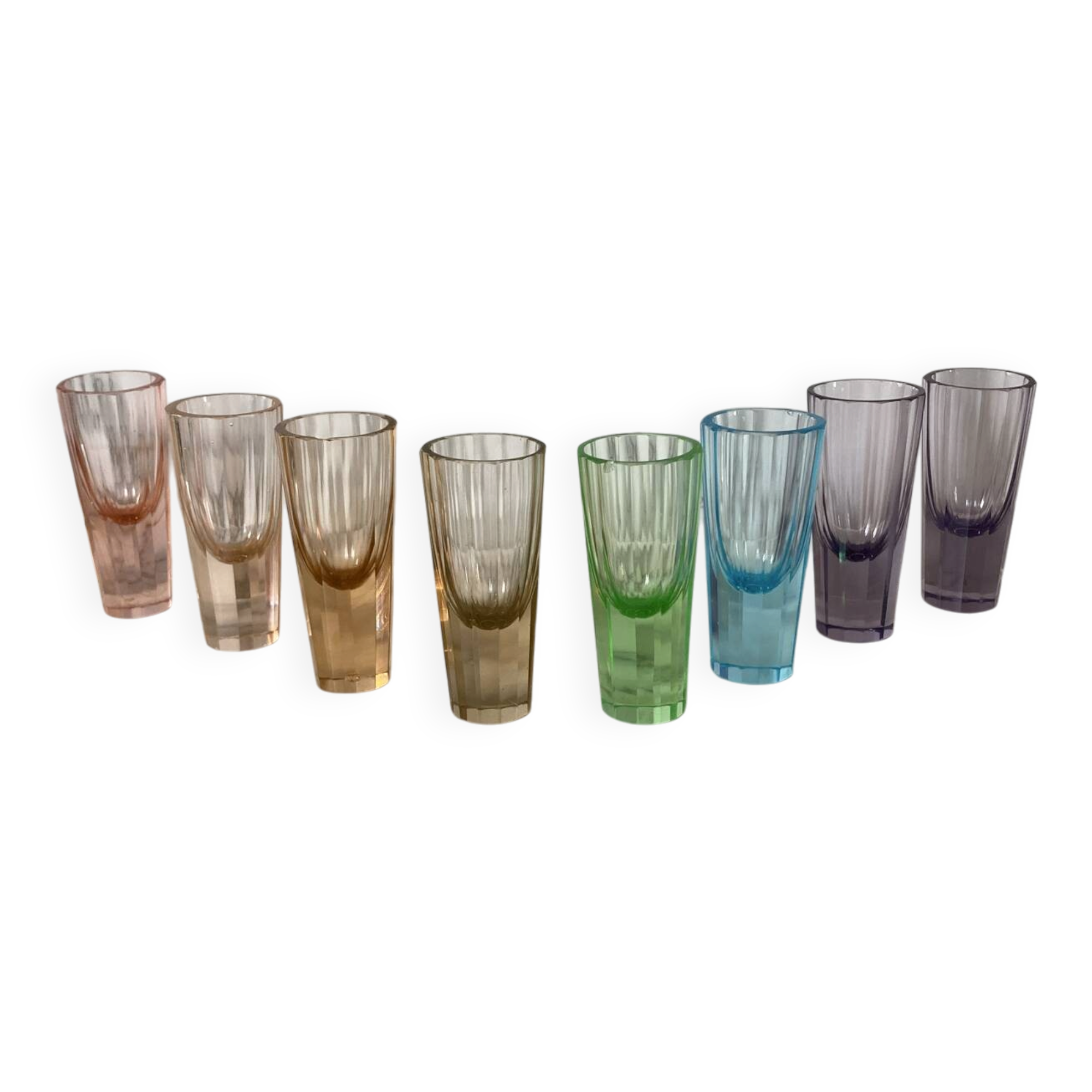 Set of 8 multicoloured liqueur/shooters - Art Deco style (MCM)