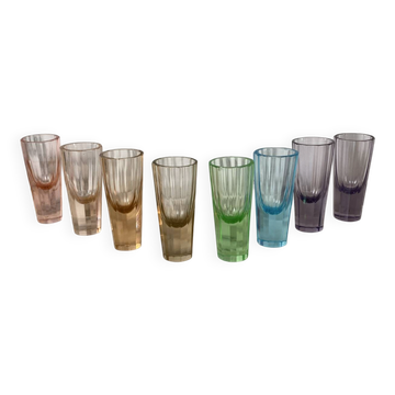 Set of 8 multicoloured liqueur/shooters - Art Deco style (MCM)