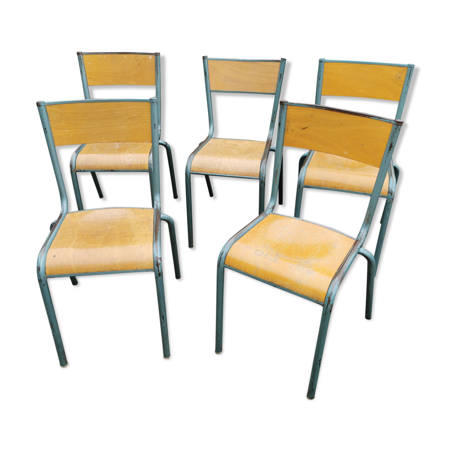 Lot five vintage school chairs