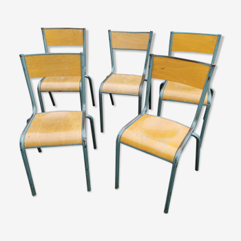 Lot five vintage school chairs