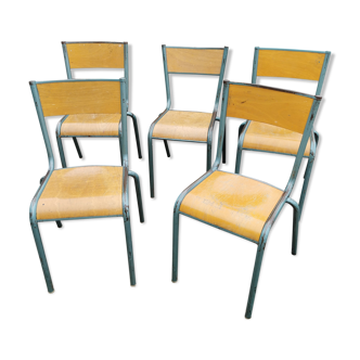 Lot cinq chaises vintage écolier