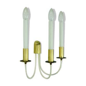 Mid century sconce wall lamp brass white metal vintage cinema light / 2 available