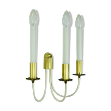 Mid century sconce wall lamp brass white metal vintage cinema light / 2 available