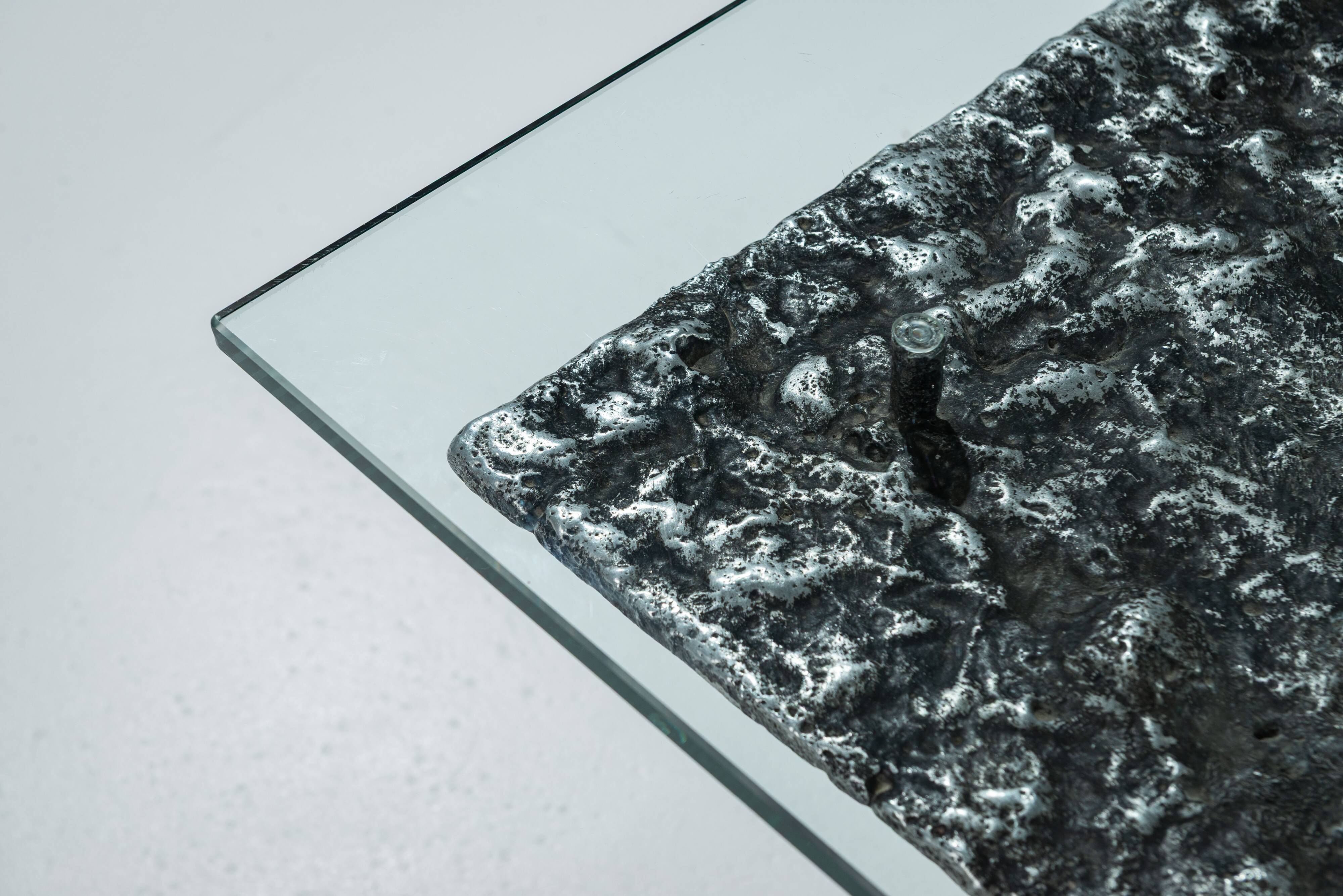 Heavy cast aluminium brutalist coffee table