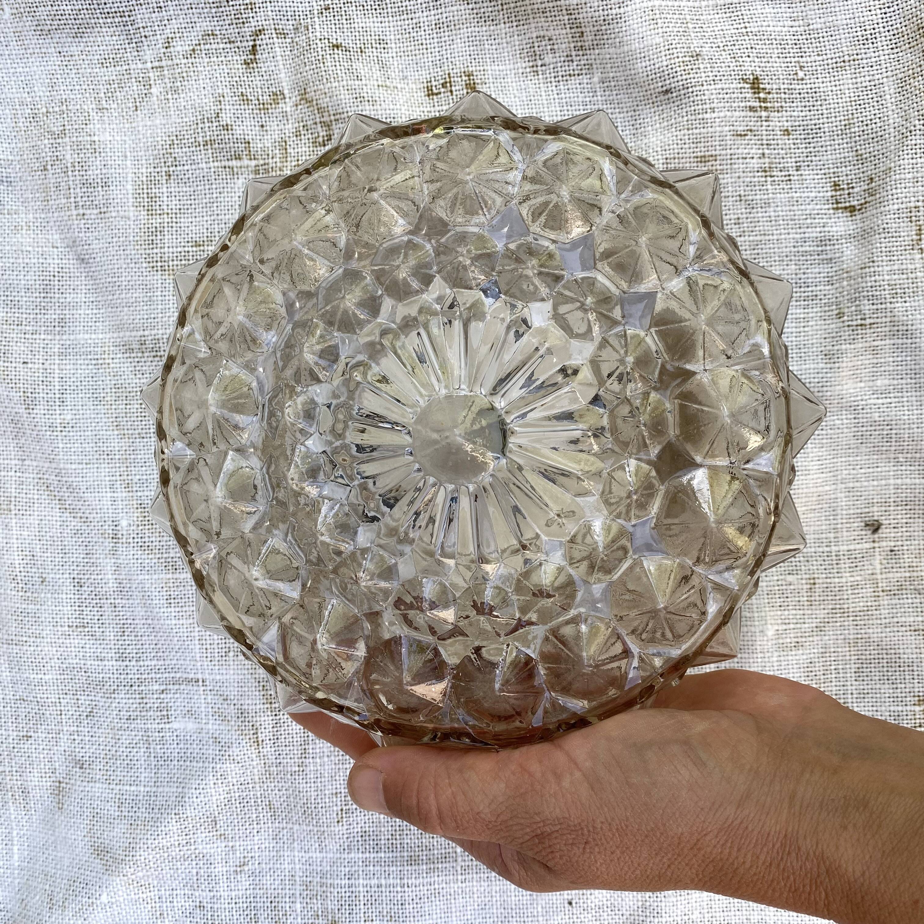 Plafonnier rond vintage en verre fumé, années 70
