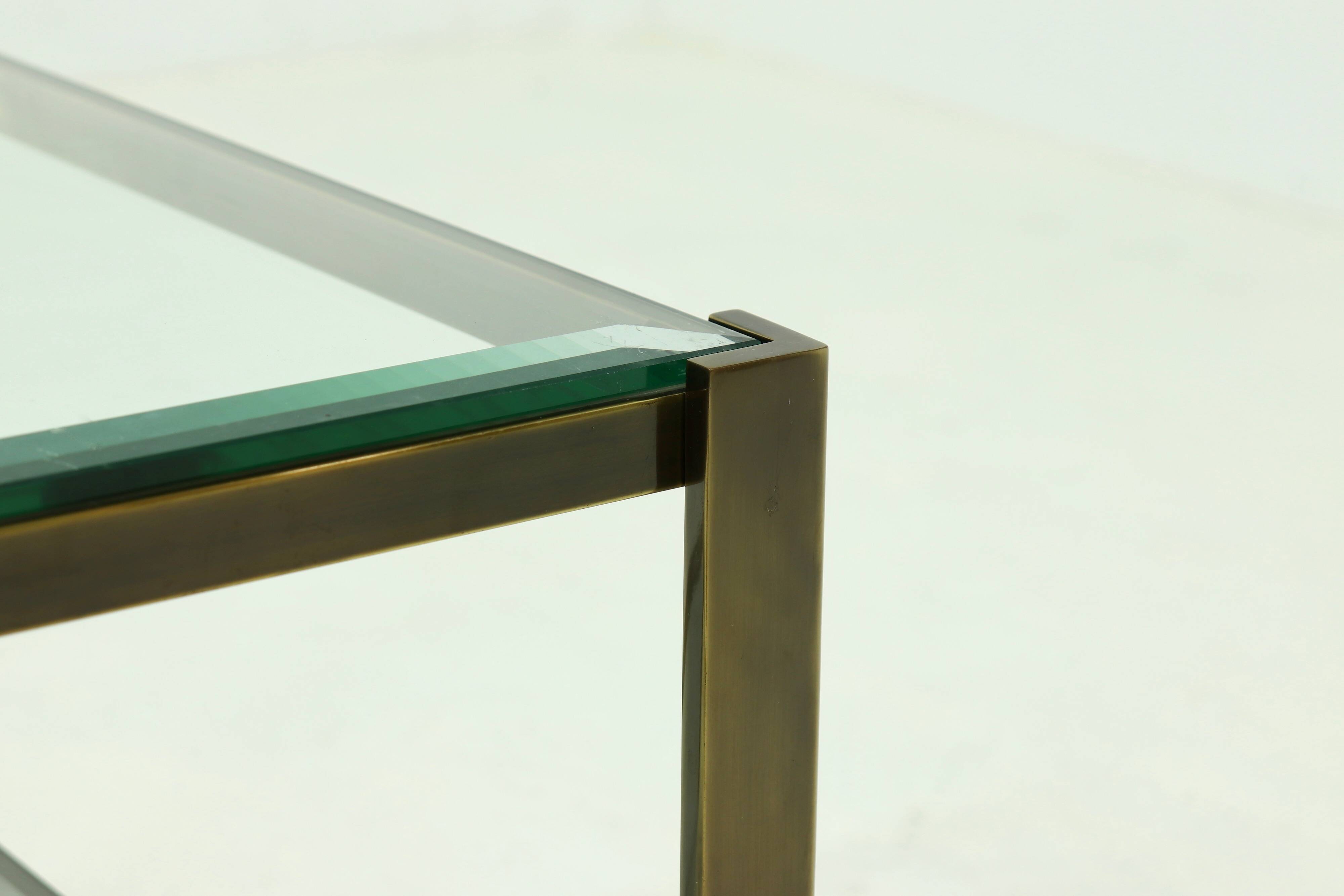 Two Tier glass and Solid Cast Brass Side Table 1970s