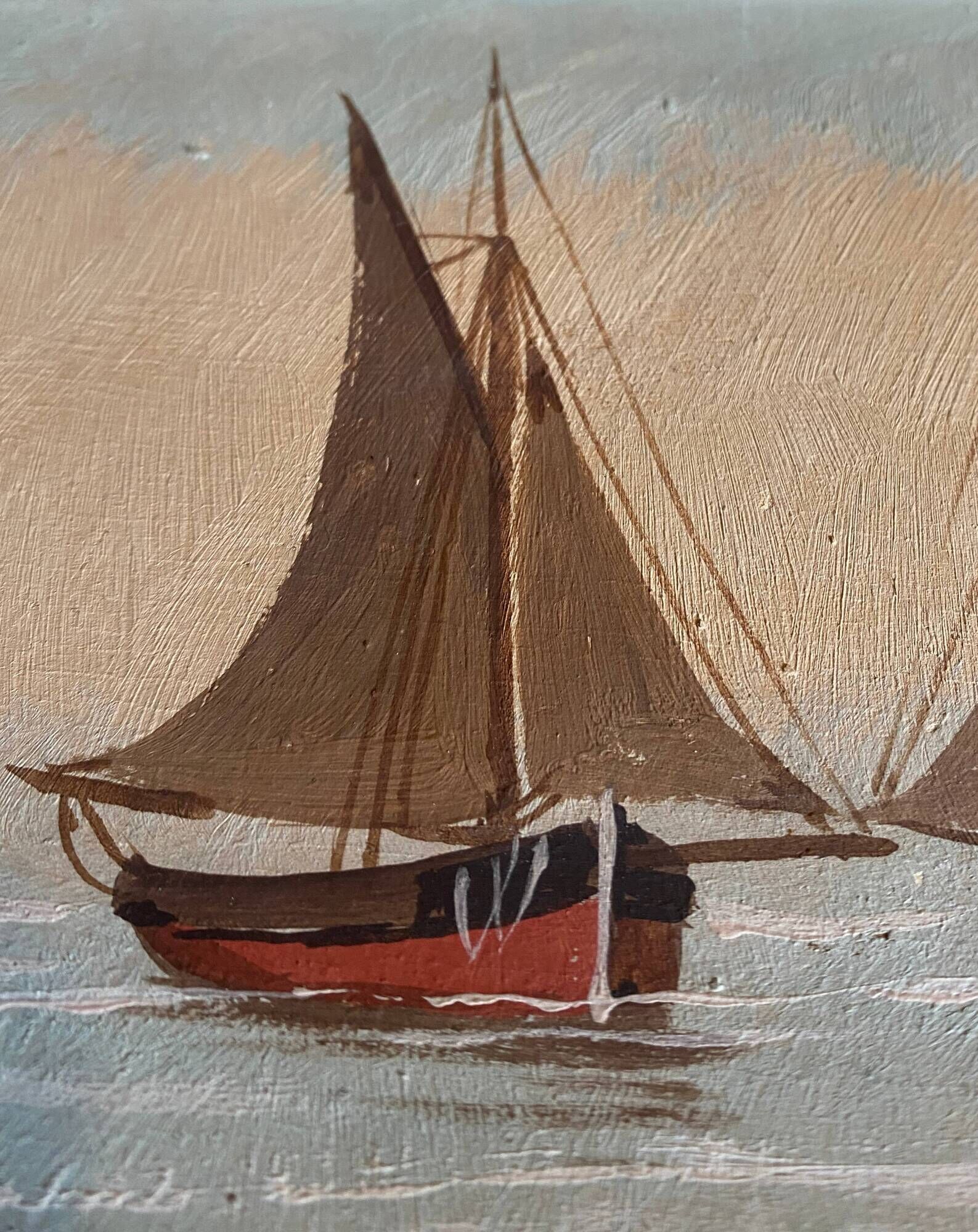Tableau HSP "Marine aux voiliers" signée + cadre vers 1950